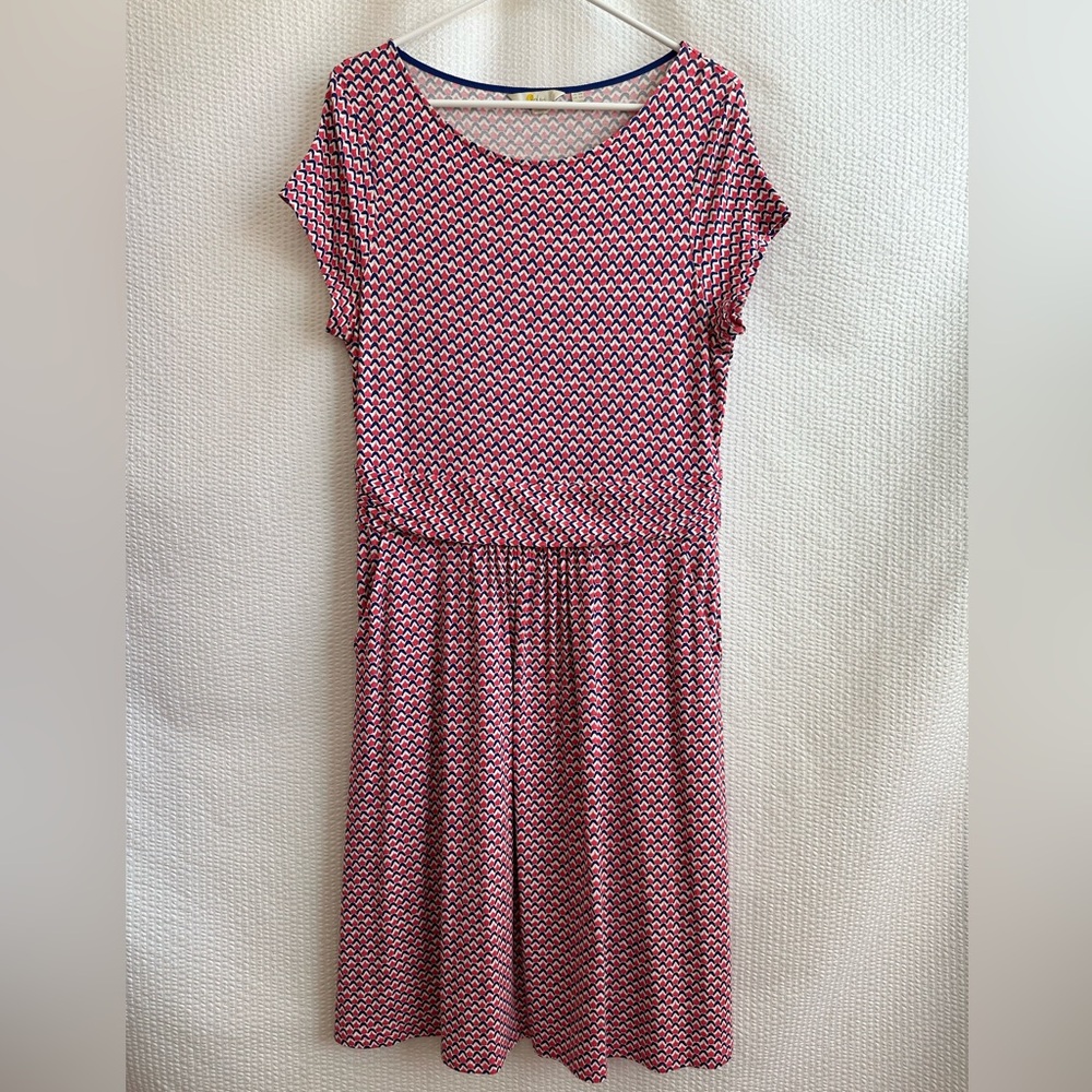 Boden Pink Blue Geometric Jersey Knit Dress Women’s Size 10 Pockets Stretch